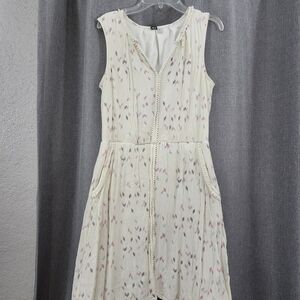 Elegant Cream Patterned Midi Dress